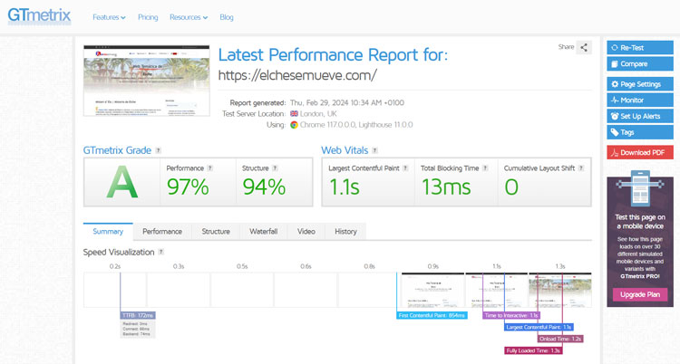 GTMetrix Velocidad Web